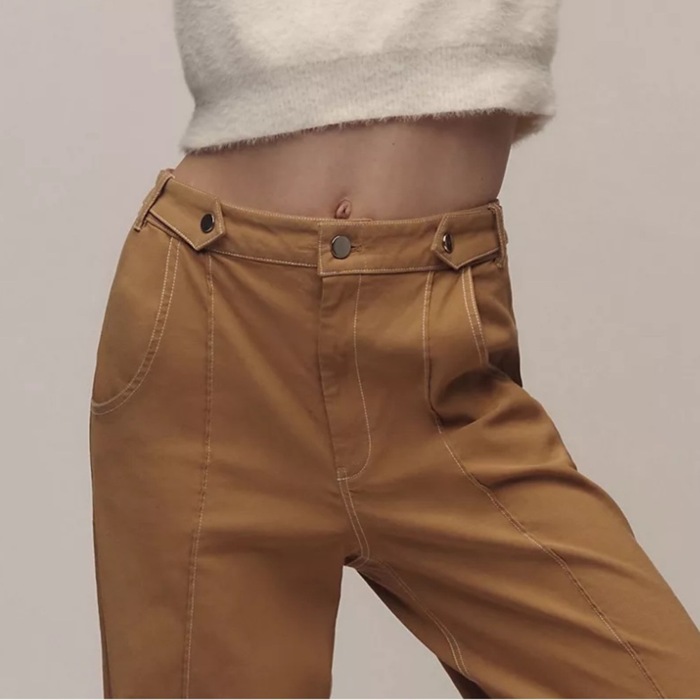 Maeve Camel Wide-Leg Flare Pants - Picture 3 of 4